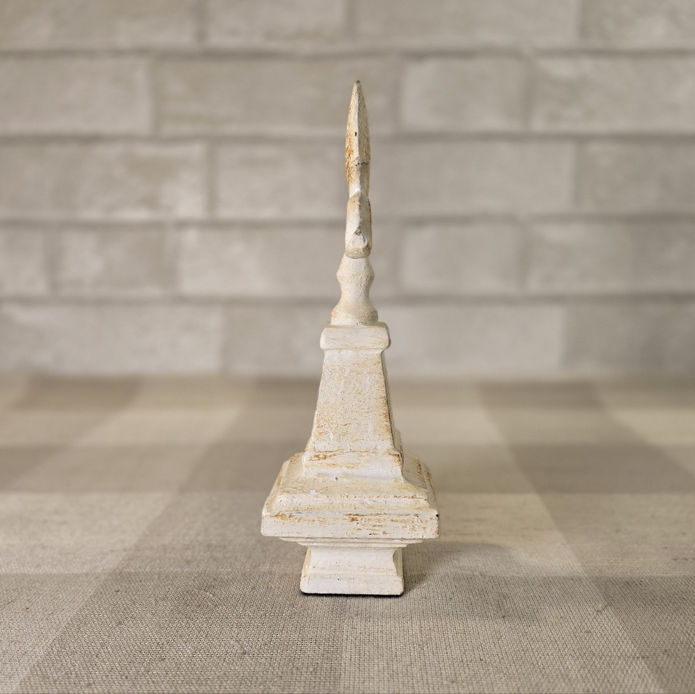 Cast Iron Fleur De Lis Finial Garden Statue White Shabby Chic Rustic Decor 8" - Picture 2 of 5
